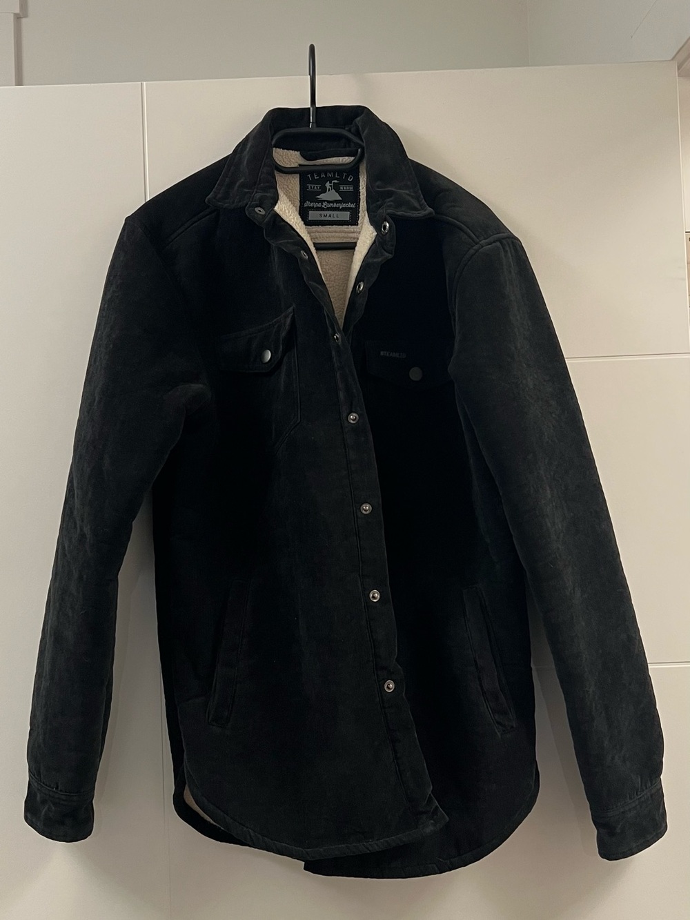 Black Suede Sherpa-Lined Shirt Jacket